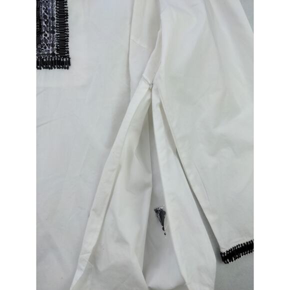 Womens RSVP By Talbots Beaded V Neck Long Sleeve Shirt Size XL White & Brown - Picture 8 of 12